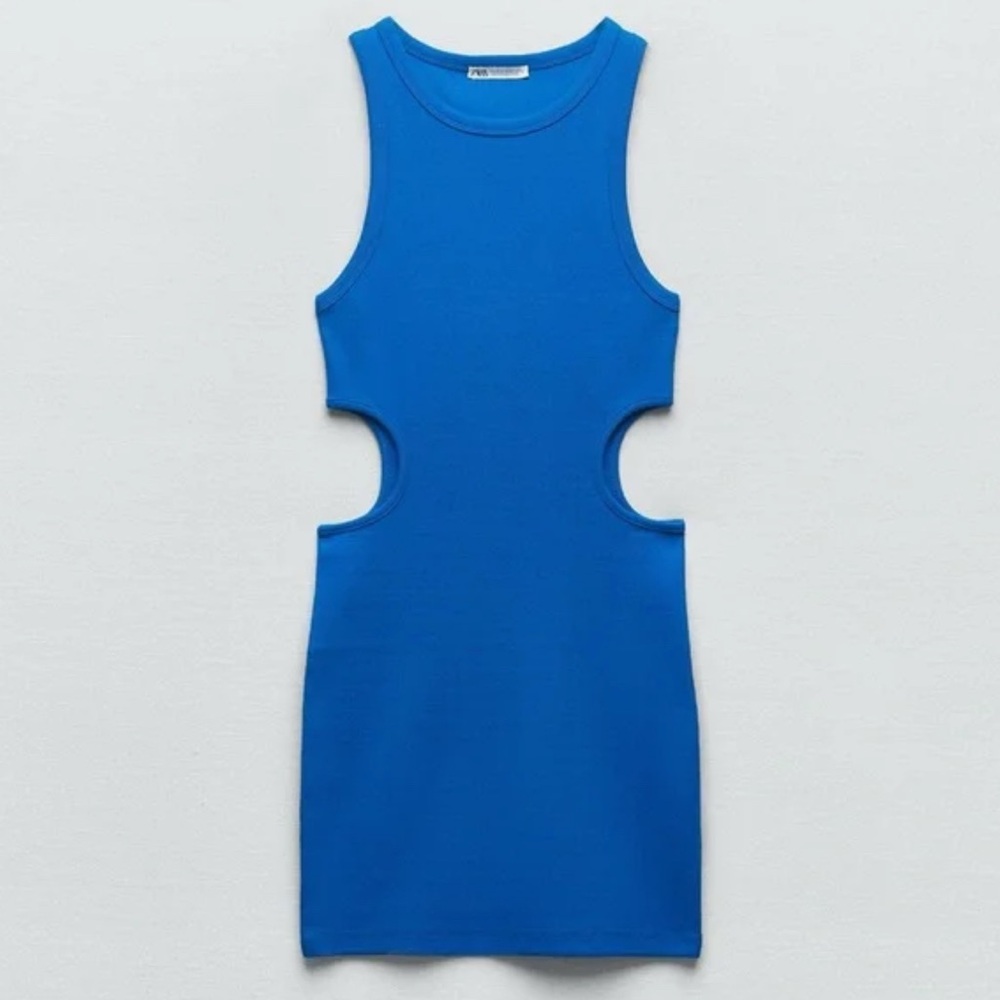 Zara Ribbed Cut Out Blue Mini Dress